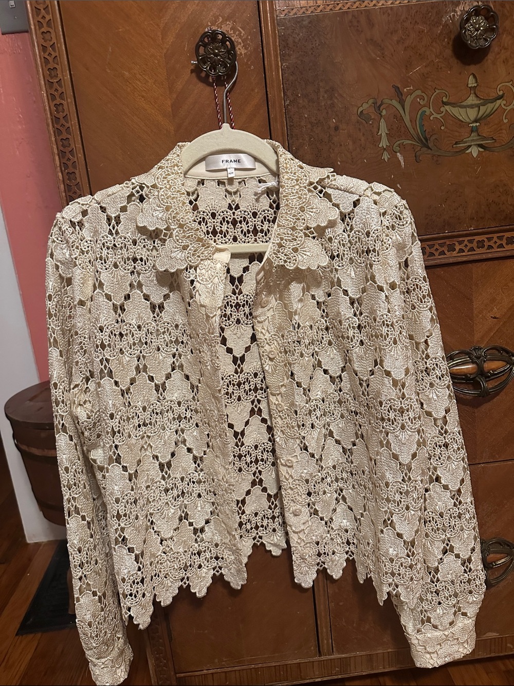 Frame Denim Cream Crochet Lace Button-Up Blouse